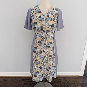 Piper & Scoot Floral Front Purple Grey Cream Dress Small Midi